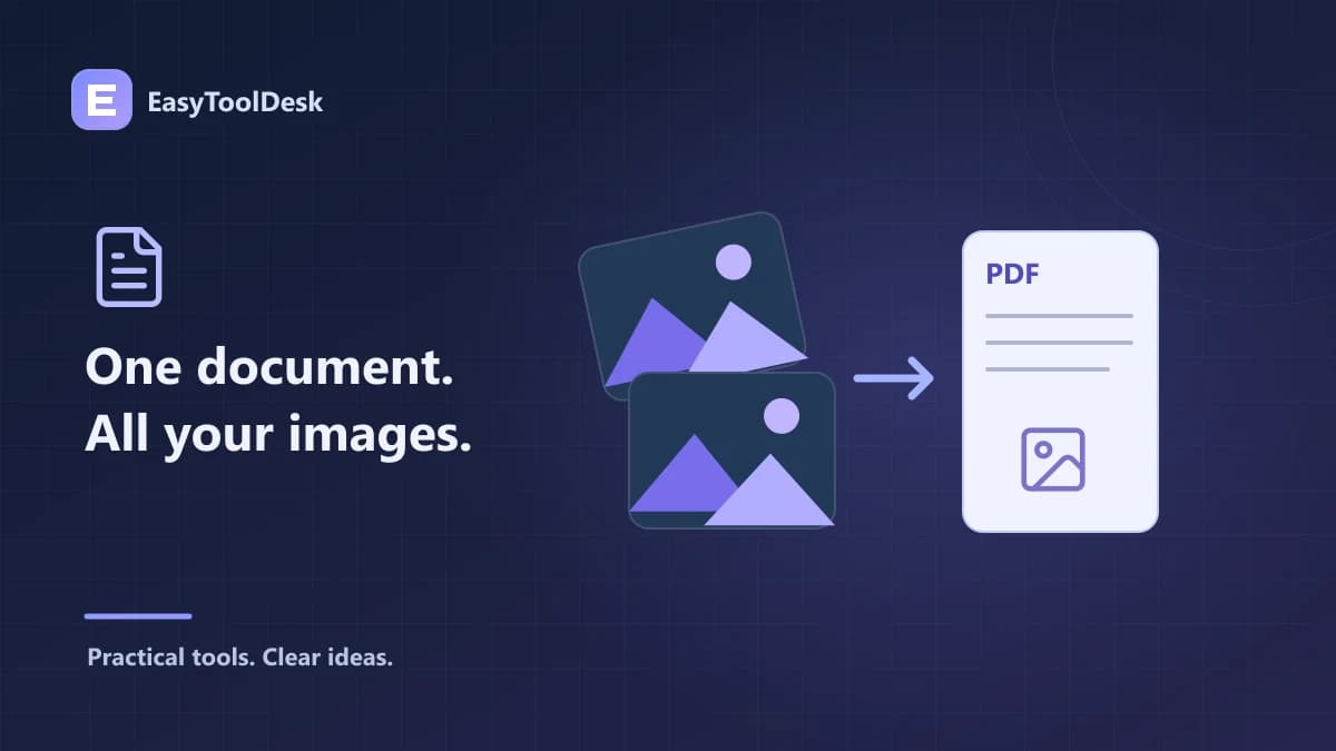 A set of image thumbnails joining into a single PDF document.